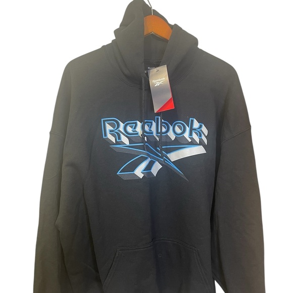 Reebok Black Fleece Cotton Blend Blue Lettering Activewear Hoodie sz 2X NWT - Picture 1 of 7